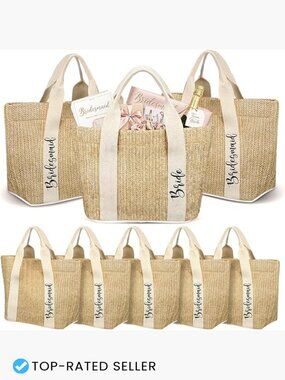 Bachelorette Straw Beach Tote Bags Bridal Party Wedding Gift Set of 8 Chic